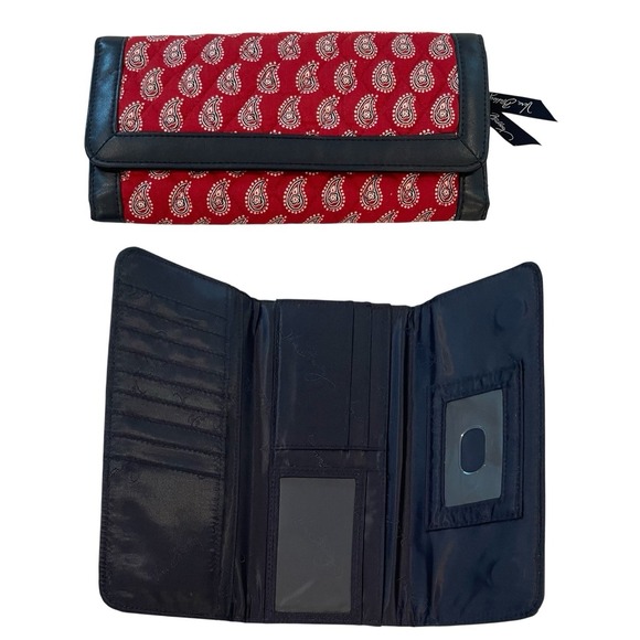 Vera Bradley Trifold Wallet Petite Red Blue Bandana Paisley Organizer Retired - Picture 1 of 7
